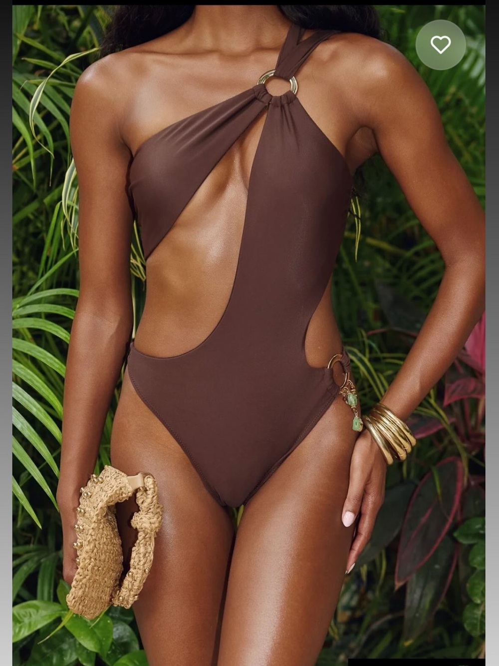 White Fox Boutique Brown One-Shoulder Cutout One-Piece Swimsuit